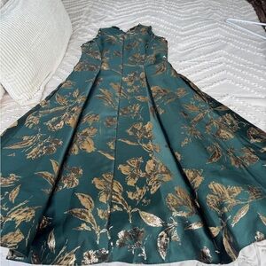 Elegant Green and Gold Floral Dress